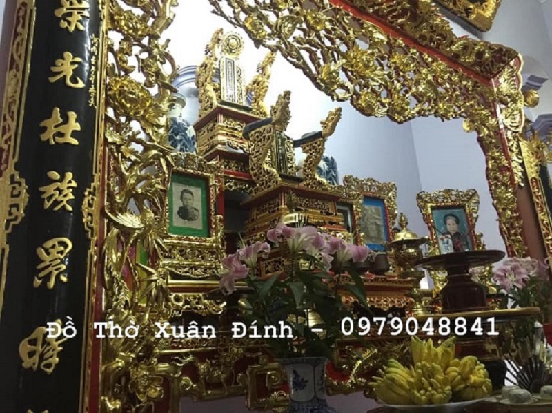 Hình ảnh nội thất phòng thờ được sơn son thếp vàng bền đẹp 